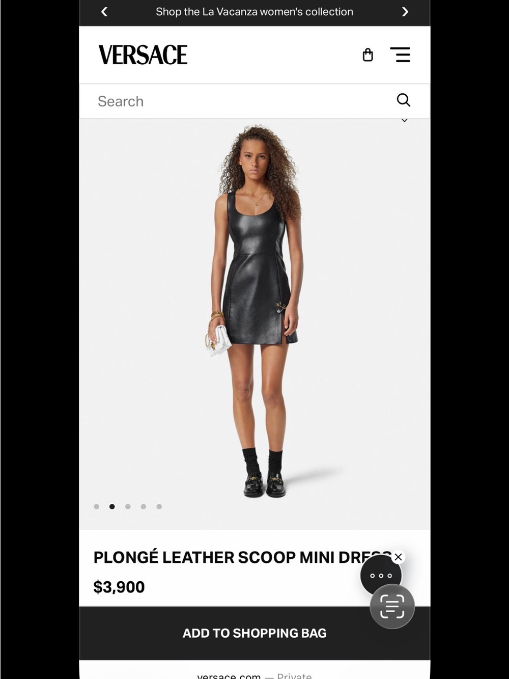 Versace Black Leather Scoop Mini Dress